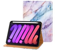 DTTO for iPad Mini 7th (A17 Pro) 2024/iPad Mini 6th Generation Case 2021 8.3 Inch, Premium Leather Business Folio Stand Cover for Mini 7/6 with Pencil Holder-Multiple Viewing Angles, Marble Pink