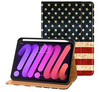 DTTO for iPad Mini 7th (A17 Pro) 2024/iPad Mini 6th Generation Case 2021 8.3 Inch, Premium Leather Business Folio Stand Cover for Mini 7/6 with Pencil Holder-Multiple Viewing Angles, US Flag