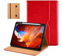 DTTO for iPad Pro 11 inch Case (M4) 2024, Premium Leather Business Folio Stand Cover with Pencil Holder - Auto Wake/Sleep and Multiple Viewing Angles, Bright Red