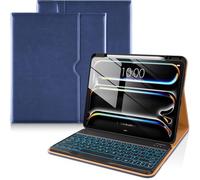 DTTO for iPad Pro 13 Inch Case 2024 with Keyboard (M4), 7 Colors Backlit Wireless Detachable Keyboard Premium Leather Folio Cover with Pencil Holder & Pocket, Navy Blue
