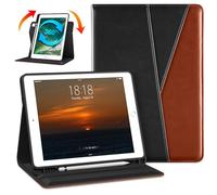DTTO iPad 6th/5th Generation 9.7 Inch 2018/2017 iPad Air 2 / Air 1 Case, 360 Degree Swivel Premium Leather Folio Case with Pencil Holder Auto Wake/Sleep