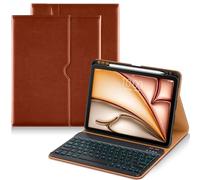 DTTO Keyboard Case for iPad Air 11 Inch M3/M2 2025/2024, iPad Air 5th/4th Generation 10.9-Inch, 7 Colors Backlit Wireless Detachable Folio Keyboard Cover with Pencil Holder & Pocket, Brown