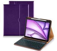 DTTO Keyboard Case for iPad Air 11 Inch M3/M2 2025/2024, iPad Air 5th/4th Generation 10.9-Inch, 7 Colors Backlit Wireless Detachable Folio Keyboard Cover with Pencil Holder & Pocket, Dark Purple