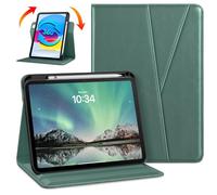 DTTO Rotating Case for iPad 10th Generation 10.9 Inch 2022, 360 Degree Swiveling Premium Leather Folio Stand Protective Cover with Pencil Holder - Auto Wake/Sleep and Hand Strap, Midnight Green