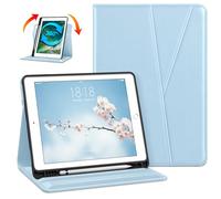 DTTO Rotating Case for iPad 6th / 5th Generation 9.7 Inch 2018/2017, iPad Air 2 / Air 1 Case, 360 Degree Swiveling Premium Leather Folio Stand Cover with Pencil Holder - Auto Wake/Sleep, Ice Blue