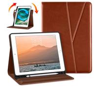 DTTO Rotating Case for iPad 6th / 5th Generation 9.7 Inch 2018/2017, iPad Air 2 / Air 1 Case, 360 Degree Swiveling Premium Leather Folio Stand Cover with Pencil Holder - Auto Wake/Sleep, Brown