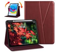 DTTO Rotating Case for iPad (A16) 11th Generation 11 Inch 2025, iPad 10th Generation 10.9 Inch 2022, 360 Degree Swiveling Premium Leather Folio Stand Cover with Pencil Holder, Burgundy Red