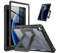 DTTO Rugged Case for iPad 6th/5th Generation 9.7 Inch 2018/2017, Adjustable Kickstand, Built-in Screen Protector, Frosted Shockproof Protective Cover for iPad Pro 9.7/Air 2, Black