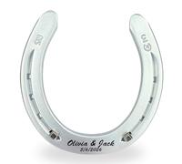 Dttra Horseshoe with Desired Engraving Made of Heavy Iron, Original Horseshoe Engraved, Silver Painted, Personalised Lucky Horseshoe for Wedding or Housewarming Gift