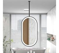 DTUcacochymic Black Ceiling Mirror, Oval LED Bathroom Hanging Mirror, Metal Frame Suspended Vanity Shaving Makeup Mirrors, Wall Decor Mirrors(40cmx70cm)