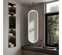 DTUcacochymic Ceiling Mounted Mirrors for Bathroom Suspend Black Metal Framed Oval Mirror for a Window Vanity, Washroom LED Shaving Mirrors for Hanging Decorative(50cmx60cm)