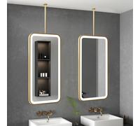 DTUcacochymic Gold Hanging Mirror for Shaving, Rectangle Wall-Mounted LED Mirror with 3 Colors Lighting, Modern Illuminated Makeup Mirror with Touch Control for Bathroom(40cmx70cm)