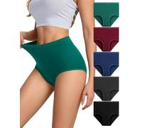 Dtuomo Underwear Women - High Waisted Knickers Soft Combed Long-Staple Cotton Full Coverage Briefs Slight Tummy Control Breathable Ladies Panties 5 Pack
