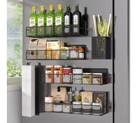 DTUQYX Magnetic Spice Rack, Refrigerator Organizer, 6 Pack Metal Black Magnetic Shelf with Paper Towel Holder, Utensils Holder, Strong Magnets, Space Saving