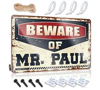 DTWE Funny Signs For Bar Beware Of Mr. Paul Tin Sign Metal Signs For Home Decor Funny Home Decor(20X30CM)