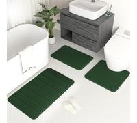 DTXDTech Memory Foam Bathroom Rug Set of 3 Non-Slip Bath Mats, Water Absorbent, Machine Washable, Dark Green, For Bathroom or Bedroom
