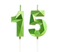 DTXLX 15th Birthday Candles, Green Number Candles, Happy Birthday Cake Toppers, for Birthday Parties Weddings Company Anniversaries
