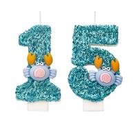 DTXLX Crab Number 15 Birthday Candles Cake Decoration | Blue, 15st, for, Handmade, Glitter, Shiny, Happy, Topper, Themed, Parties