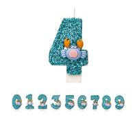 DTXLX Crab Number 4 Birthday Candles Cake Decoration | Blue, 4st, for, Handmade, Glitter, Shiny, Happy, Topper, Themed, Parties