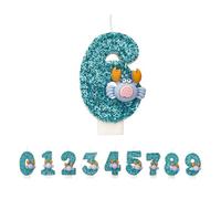 DTXLX Crab Number 6 Birthday Candles Cake Decoration | Blue, 6st, for, Handmade, Glitter, Shiny, Happy, Topper, Themed, Parties
