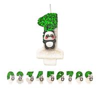DTXLX Panda Number 1 Birthday Candles Cake Decoration | Green, White, 1st, for, Handmade, Glitter, Shiny, Happy, Topper, Themed, Parties