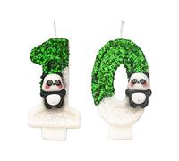 DTXLX Panda Number 10 Birthday Candles Cake Decoration | Green, White, 10st, for, Handmade, Glitter, Shiny, Happy, Topper, Themed, Parties