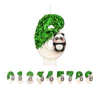 DTXLX Panda Number 6 Birthday Candles Cake Decoration | Green, White, 6st, for, Handmade, Glitter, Shiny, Happy, Topper, Themed, Parties