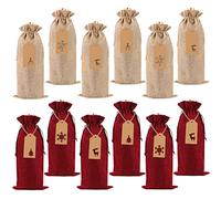 DTYDECLE 12pcs Burlap Wine Bags, Christmas Burlap Jute Wine Bottle Covers Bags with Drawstring Reusable Wines Bottle Bag with Ropes and Tags for Xmas Wedding Party