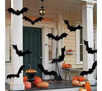 DTYDECLE 12PCS Halloween Hanging Bats, Halloween Flying Bat Hanging Decorations with Glowing Eyes for halloween Decor Outdoor Yard Party Decoration Supplies