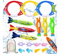 DTYDECLE 18pcs Diving Pool Toys, Swimming Pool Toys Set with Diving Rings, Diving Torpedo, Diving Seagrass, Marine gem Underwater Training Diving Game Toys for Kids Summer Swimming Pool Party