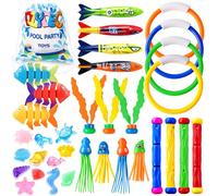DTYDECLE 35pcs Diving Pool Toys, Fun Swimming Pool Toys Set with Diving Rings, Diving Torpedo, Diving Seagrass, Marine gem Underwater Training Diving Game Toys for Kids Summer Swimming Pool Party