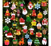 DTYDECLE 38pcs Christmas Miniature Resin Hanging Ornaments, Assorted Mini Xmas Tree Snowman Santa Claus Resin Hanging Embellishments with Strings for Christmas Party Tree Decoration Supplies