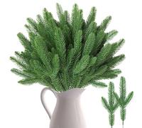 DTYDECLE 50pcs Christmas Pine Branches, Artificial Pine Needles Xmas Green Faux Fake Artificial Pines Sprigs Branches Christmas Faux Leaves Stems for Xmas Tree Wreath Garland DIY Crafts