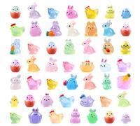 DTYDECLE 50pcs Easter Mini Resin Animals Kit, Colorful Tiny Cute Easter Bunny Chicks Resin Ornaments Glow in the Dark for Easter Home Decor Dollhouse