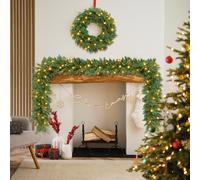 DTYDECLE 8.86Ft Green Christmas Garland Decoration, Artificial Plain Greenery Christmas Wreath Garlands Decor with Lights for Christmas Indoor Outdoor Decorations