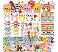 DTYDECLE 86pcs Animal Farm Party Bag Fillers, Animal Farm Party Favors Paper Box, Straw, Paper Glasses, Key Chain, DIY Stickers Gift Bag for Animal Theme Birthday Party Favors