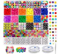 DTYDECLE 930Pcs Pony Beads for Bracelet Making Kit, Fruit Flower Polymer Clay Beads Rainbow Color Barrel Bead Letter Alphabet Bead for DIY Arts Earring, Jewelry and Crafts Making