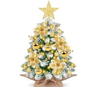 DTYDECLE Artificial Mini Christmas Tree, 60cm Lit Gold Small Christmas Tree Snow Flocked Tabletop Small Xmas Tree with Star Topper for Xmas DIY Holiday Decorations