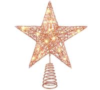 DTYDECLE Christmas Tree Topper Lighted, 11.4'' Rose Gold Glittered Xmas Hollow Star Treetop Toppers Ornaments with 20 LED Lights for Indoor Christmas Tree New Year Holiday Decorations