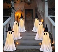 DTYDECLE Halloween Ghost Decorations, 6 Pack Spooky Halloween Light Up Ghost Decor Kit with String Lights for halloween Outdoor Party Decoration
