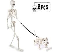 DTYDECLE Halloween Posable Skeleton, 165cm/5.4ft Realistic Halloween Human Skeleton full body Movable Joints skeletons with Dog Skeleton for halloween Spooky Props Party Decoration