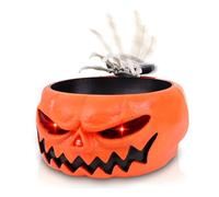 DTYDECLE Screaming Halloween Pumpkin Animated Decorations, Pumpkin Candy Dish With Creepy Moving Skeleton Hand Prop with Touch Activated Sensor for Halloween Party Indoor Decor