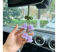 DTZAEUKE Handmade Crochet Flower Car Pendant For Audi A4, Bellflower Rear View Mirror Hanging Ornament Soft Yarn Craft Vehicle Interior,Purple
