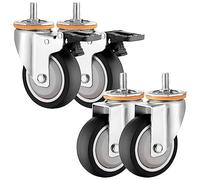 Du Caster Wheels Set2.5" 3" 4" Swivel Stem Threaded M10/M12 Silent Shock Absorpt TPR Rubber for Fur with Brake75mmA