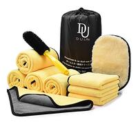 DU Life Car Cleaning Kit, Washing Towels Double Sided Thickened 30 x 60cm & 30 x 30cm Exterior Drying Towel, Wheel Cleaning Brush Car Wash car valeting kit Mitt (Polishing Waxing Gloves for Cars)