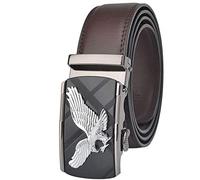DU Stylish Men's Adjustable Belt Black Real Leather, Long 100/125 Cm Metal Eagle Automatic Ratchet Buckle Belt, Boy Student Cowhide Leather Belts for Jeans, Casual, Business (brown,115 cm)