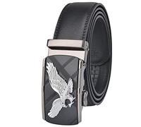 DU Stylish Men's Adjustable Belt Black Real Leather, Long 100/125 Cm Metal Eagle Automatic Ratchet Buckle Belt, Boy Student Cowhide Leather Belts for Jeans, Casual, Business (black,100 cm)