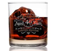 DU VINO 11 oz Vintage Edition Birthday Whiskey Scotch Glass (40th Anniversary) - Classic Lowball Rocks Glass - Happy Birthday Old Fashioned Whiskey Glasses for 40 Year Old - USA Made, Dishwasher Safe