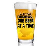 DU VINO Surviving Fatherhood...One Beer At A Time | Funny Dad Beer Glass | 16 oz Pint Glass for the Best Dad Ever | New Dad Beer Glass | Affordable Fathers Day Beer Gifts for Dads or Stepdad
