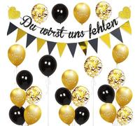 Du wirst uns fehlen Farewell Decoration Set - 24 Pieces Decorative Retirement with Banner, Bunting & Gold Balloons - Farewell Party Decoration for Colleague, Colleague, Retirement & Job Change